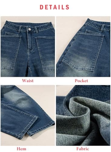 EVALESS Barrel Jeans Women Stretchy High Waisted Loose Baggy Jean Sail Blue Size 16 - Thumbnail 6