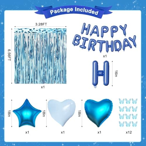 Navy Blue Birthday Decorations for Men Boys, Navy Blue Macaron Light Metallic Blue Confetti Balloons Happy Birthday Banner Butterfly Fringe Curtains for 21st 25th 30th Birthday Decorations - Thumbnail 3