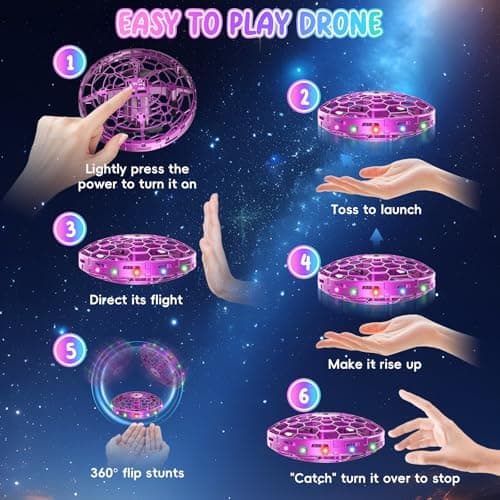 TSM005 Mini Drone for Kids,Hand Operated UFO Toy,Hover Boomerang Ball with LED,Easy Indoor Outdoor Flying Toys,Flying Orb Ball UFO Drone for Kids 6-8-12,Cool Christmas Birthday Gifts for Boys Girls (Purple) - Thumbnail 3