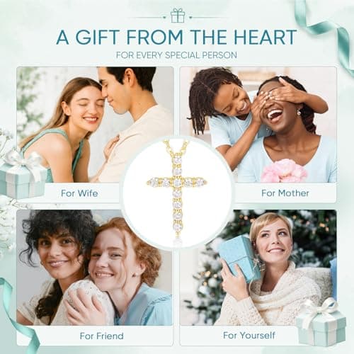 Juvux Cross Pendant Necklaces for Women 14K Gold Plated Cubic Zirconia Cross Necklace Simple Jesus Cross Necklace Christian Easter Religious Trendy Faith Minimalist Gift Necklace for Mom (Gold) - Thumbnail 5