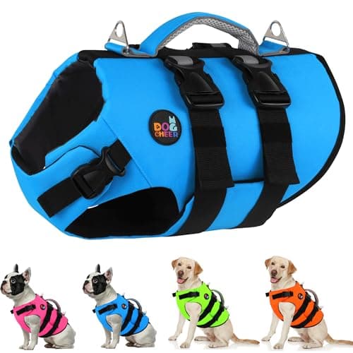 Dogcheer Dog Harness Life Jacket, High Buoyancy Neoprene Dog Life Vest for Swimming Boating, Adjustable Puppy Swim Vest Reflective Pet Float Vest for Small Medium Large Dogs - Blue, S