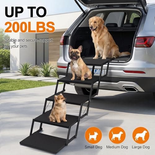 Dog Stairs for Car, Foldable Dog Steps for Large Dogs, 5-Step Ultra-Lightweight Non-Slip Dog Ramps Supports Up to 200 lbs, Suitable for SUV,Truck, Sofas, Bed - Thumbnail 4