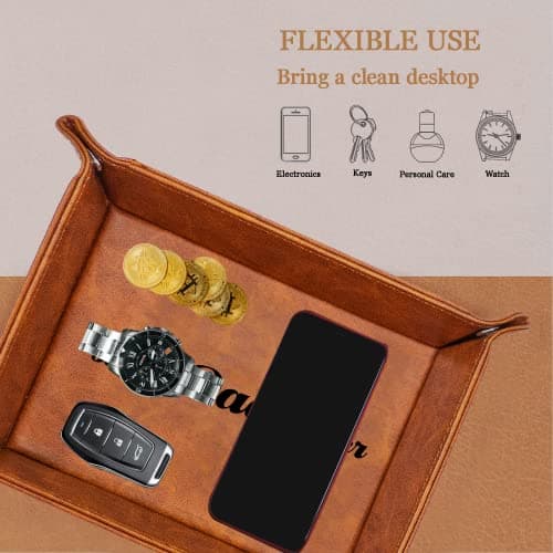Best Husband Ever Gifts for Husband from Wife PU Leather Valet Tray & Keychain, Unique Gifts for Him Husband Who Has Everything at Birthday Valentines Day Christmas Anniversary - Thumbnail 5