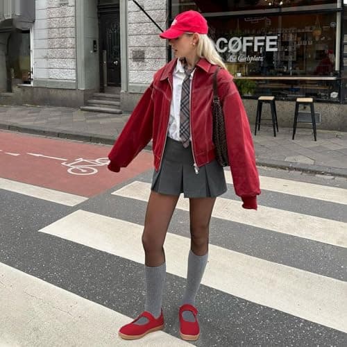 Foiola Womens Sneakers Casual Lightweight Tennis Shoes Slip on Footwear Women's Fashion Retro Sneakers for Dress Jeans Skirts Red - Thumbnail 3