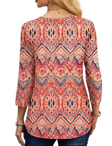 NORACORA Women's 3/4 Length Sleeve Crew Neck T-Shirt - Printed Casual Basic Tops - Thumbnail 4