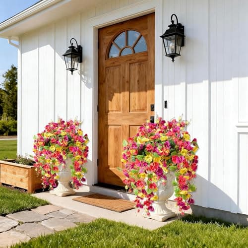 HSTEY 2PCS Spring Artificial Hibiscus Silk Flowers for Outdoors Planter, Fake Hanging Flowers Plants, Summer Long Trailing Vines for Home Patio Garden Balcony Yard Decor UV Resistant - Thumbnail 3