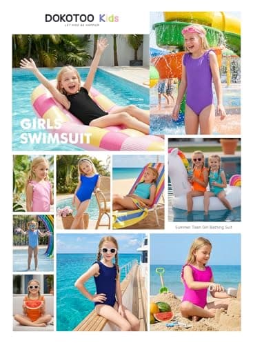 DOKOTOO KIDS Girls Swimsuit Summer Little Girl Ruffle Sleeveless Swim Suits Cute One Piece Swimwear Beachwear Casual Solid Cross Back Hollow Out Bathing Suit Mint Blue Size 6 7 Years Old - Thumbnail 4