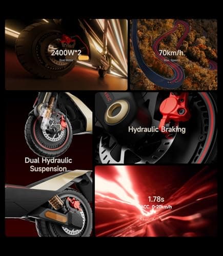 NAVEE UT5 Ultra X Supercar Electric Scooter, 43.5 mph Speed, 74.6 Miles Range, Dual 2400W Peak Motor & Hydraulic Suspension & Oil Disc Brake, Self-Sealing Tires, Flash Charge Off-Road Scooter Adults - Thumbnail 2