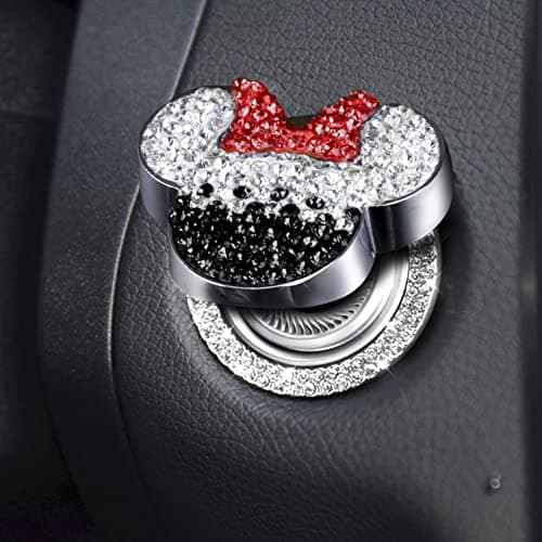 Pangpai Cute Push to Start Button Cover Accessories, Bling Crystal Engine Start Stop Button Cover, Black Car Decoration Interior Sticker for Women, Girls
