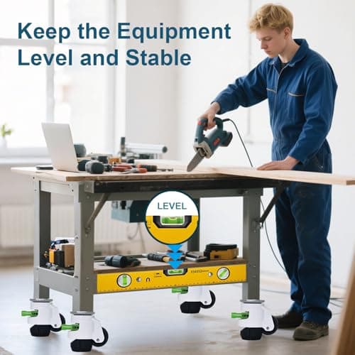 TESUMI Stem Leveling Casters Set of 4 Heavy Duty, 2200LBS Load Capacity Adjustable Leveling Feet, Retractable Swivel Industrial Casters for Workbench, Machine, Equipment & Furniture, 2 Inch, T60 - Thumbnail 2