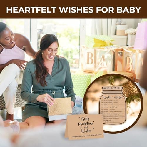 WOODAMORE Baby Prediction Cards For Baby Shower Decorations - Rustic Baby Predictions And Advice Cards, Wishes For Baby Cards For Baby Shower Games, Gender Neutral Baby Shower Advice Cards With Box - Thumbnail 5