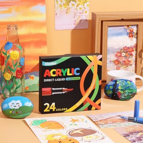 24 Colors Acrylic Paint Markers, Flexible Single Tip Paint Pens, Waterproof High Coloring Pens, for Rock Painting Wood Canvas Glass Metal Fabric, DIY Crafts School Art Supplies Kit, Gifts, Decoration - Thumbnail 5