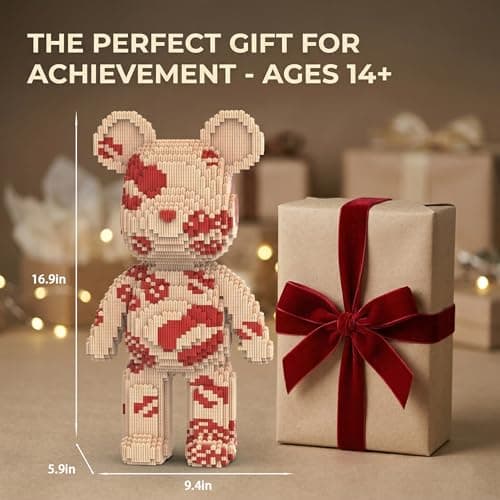 SehrKlug 16.9" Kiss Bear Teddy Blocks Building Set for Adults, Ages 14+, Micro Brick DIY Model Kit Challenge, Collectible Home Decor for Office or Bedroom, Screen-Free Stress Relief, Birthday Gifts - Thumbnail 6
