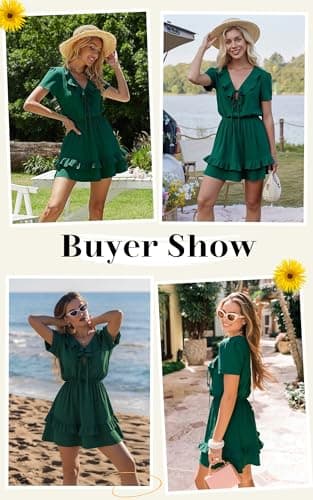 Angashion Womens Tie Front Mini Dress: V Neck Long Sleeve Layer Ruffle Hem Dress with Pockets 2491Dark Dreen X-Large - Thumbnail 4