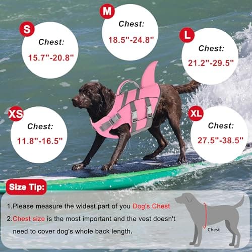Dogcheer Cute Shark Dog Life Jacket with Reflective Fin, Adjustable Swim Vest for Small to Large Dogs, High Buoyancy Flotation Device for Pool, Beach, Boating - Light Pink,M - Thumbnail 6