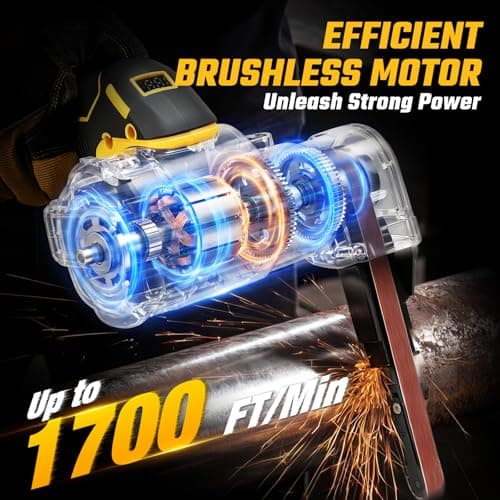 Cordless Belt Sander for Dewalt 20V Battery, 3/8"x13" Mini Detail Sander with 20PCS Belts, 360° Adjustable, LED Display, Finger Sander for Wood, Paint, Metal Rust, DIY (Battery Not Included) - Thumbnail 4