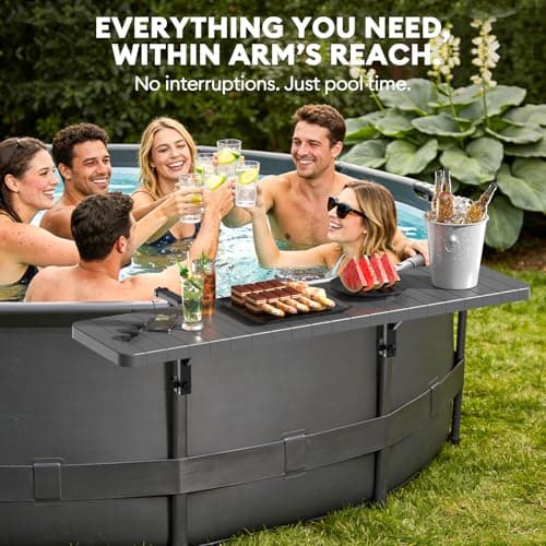 Hyperzoo Pool Bar for Above Ground Pools, Stable Poolside Drink & Snack Table Supports Up to 110 lbs, Rust-Free ABS Poolside Bar Fits ≤4.4” Rails for Framed Round & Oval Pools, Ideal for Pool Parties - Thumbnail 3