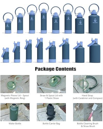 avodvo 1 Gallon Water Bottle with 2 Lids (2-in-1 Straw & Spout Lid, Magnetic Lid), Insulated Water Bottle with Strap, Stainless Steel Water Bottle for Hiking, Gym, Travel, BPA-Free, Dark Blue - Thumbnail 2