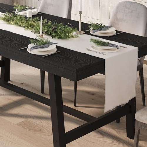 GarveeHome Industrial Dining Table for 6-8 People, 70.87" Long Large Kitchen Table with Sturdy Metal Frame, Rectangular Counter for Dinner, Kitchen, Dining Room (Black, 71" Non-extendable) - Thumbnail 5