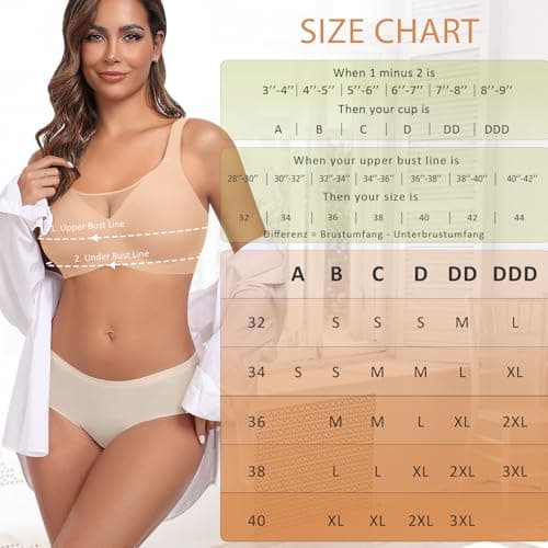 Ganado Wireless Bras for Women Full Coverage Mesh Seamless Supportive Comfortable Bras No Wire T Shirt Bra Padded Bralette (Beige, 3X-Large) - Thumbnail 6