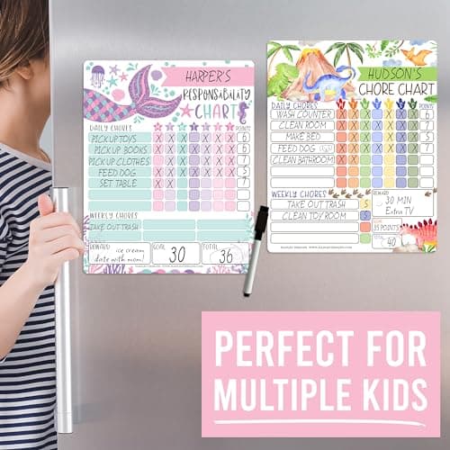 Hadley Designs Magnetic Chore Chart for Kids – Reward Chart for Kids, Dry Erase Responsibility Board for Children at Home, Fridge Behavior Tracker for Daily & Weekly Tasks, Mermaid Toddler Chore Board - Thumbnail 3