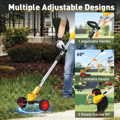 20V Cordless Weed Wacker and Leaf Blower Combo Kit with 2 Batteries, Electric String Trimmers with 11 Pcs Blades for Makita Battery Grass Trimmer Lawn Mower Eater Brush Cutter Yard Garden Tool YellowC - Thumbnail 3