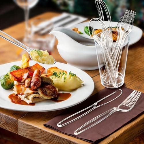 [300 Count] Clear Plastic Silverware Set, Heat Resistant Heavy Duty Plastic Utensils 120 Spoons & 120 Forks & 60 Knives, BPA-Free, Disposable Cutlery Set for Party Supply - Thumbnail 2