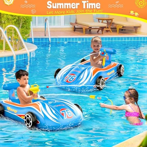 ZIZZ Pool Floats Kids Toys with Water Gun - Inflatable Ride-on Pool Toys for Kids Ages 4-8 Race Car Toddlers Pool Float Summer Outdoor Swimming Pool Toys Games for Boys Girls Fun Summer Water Toys - Thumbnail 2