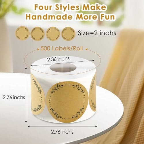 500pcs Canning Stickers Jam and Jelly Jar Labels, Gift Tags 4 Different Wreath Designs, All-Purpose Labels for Mason Jars/Bottle/Name Tags and More(2" Round) - Thumbnail 2