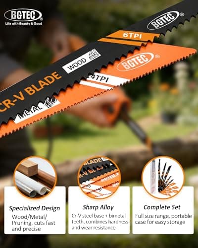 BGTEC 10-Piece Reciprocating Saw Blade Set with Storage Box - 6" and 9-1/2" Metal&Wood Cutting, Pruning Saw Blades - Thumbnail 5