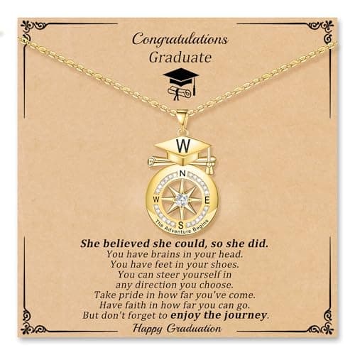 Sistble Graduation Gifts, Graduation Necklace Class of 2026 Gifts Gold Compass W Initial Necklaces for Women College High School Middle School 8th 5th Inspirational Gift Decorations Jewelry - Image 1