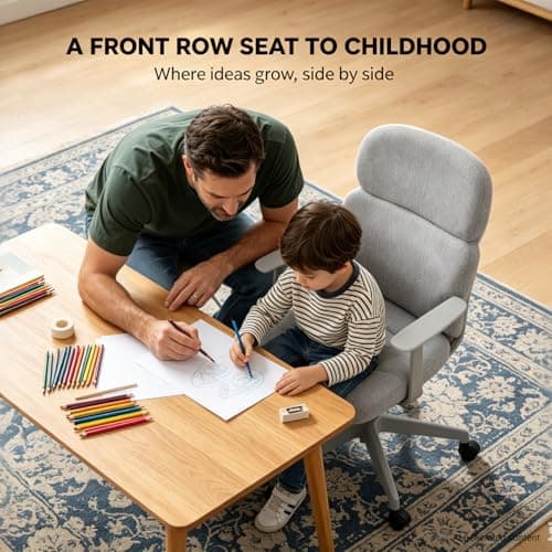 LuxErgo Office Chair, Home Office Desk Chairs with Armrest, Comfy Rolling Desk Chair with Wheels, Fabric Computer Chairs Adjustable Backward Tilt for Children/Kids, Beige - Thumbnail 3