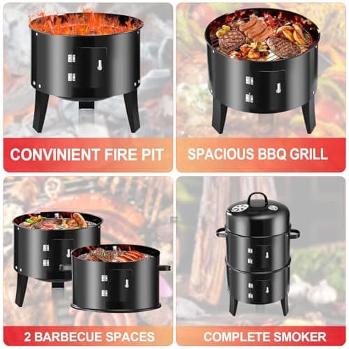RYHOFOUD T001-2 19-inch BBQ Charcoal Smoker, Heavy Duty Round Smoking-Vertical Multi-Layer Pellet Smoker for Meats-Offset Charcoal Grill with Thermometer, Black - Thumbnail 4