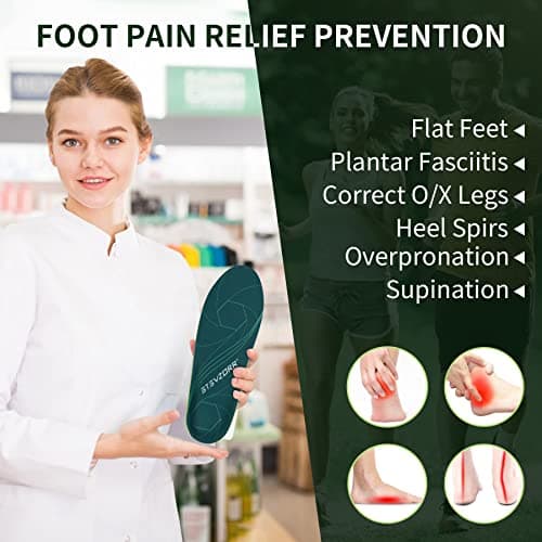 STSVZORR Pain Relief Plantar Fasciitis Relief Heavy Duty Support 210lbs+ Orthopedic Insole Flat Feet Heel Pain Work Boot Insole All Day Cushioning Men Women(Size 7 Black Green) - Thumbnail 2