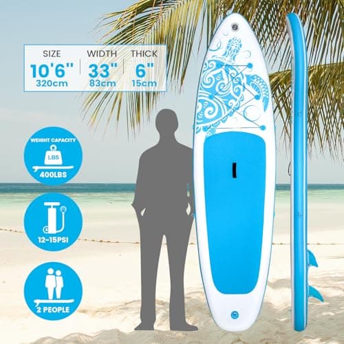 FEATH-R-LITE Inflatable Paddle Board Stand Up Paddleboards for Adults SUP with Premium Accessories Pump, Adjustable Paddle, Leash, Three Fins, Backpack (Light Blue) - Thumbnail 2