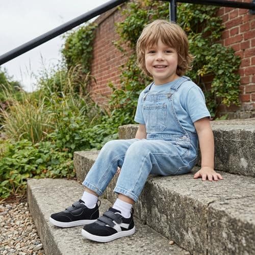 STQ KIDS Toddler Wide Toe Box Shoes:Boys Barefoot Shoes Kids Walking Sneakers Boy Sneakers Indoor Zero Drop Shoes Toddler First Walking Comfortable Black White Toddler 9 - Thumbnail 3