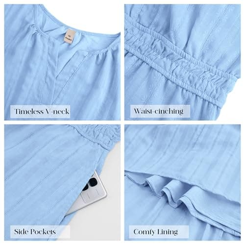 RUMIA Maxi Dress for Women Summer Casual Short Sleeve V Neck Beach Dress with Pockets BlueGray 2XL - Thumbnail 3