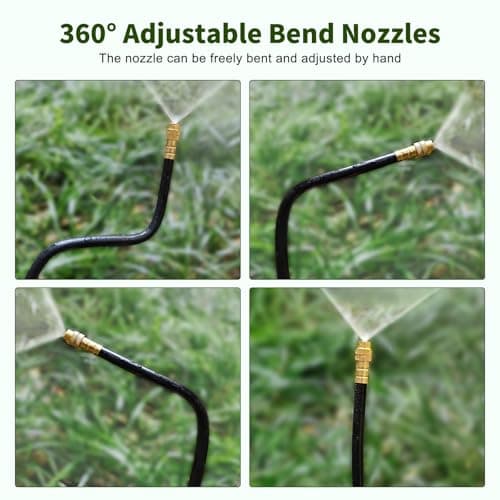 Faurvix 60FT Drip Irrigation System, Automatic Garden Watering Kit with 360° Bendable Hose & 20 Adjustable Nozzles, Water Pressure Powered Sprinkler System for Greenhouse, Lawn, Garden,Yard & Plants - Thumbnail 3