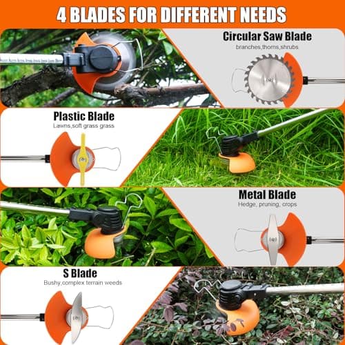 Cordless Weed Wacker Electric Weed Wacker 21V Battery Powered Brush Cutter 3-in-1 Lightweight Grass Trimmer Weed Cutter Lawn Edger with 3 Types Blade & Wheels for Lawn Garden Yard Care - Thumbnail 3