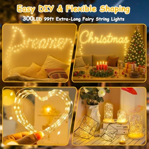 300LED Fairy Lights Twinkle String Light Plug in，99ft Bendable Silver Copper Wire Firefly Lights, 12Modes with Timer Remote，Warm White Decor for Indoor Outdoor Room Wedding Party Christmas - Thumbnail 2