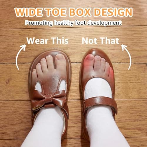 STQ Toddler Girls Dress Shoes Wide Toe Box Mary Jane Flats Ballet Wedding School Uniform Flower Ballerina Baby First Walking 6-12 12-18 Months Babies Casual with Zero Drop Brown Toddler Size 10 - Thumbnail 4