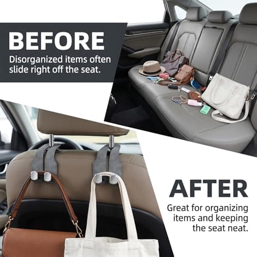 Flimjibg Car Seat Headrest Storage Hooks - 2 Pack Dual Hangers Design Organization Accessories, Car Interior Gadgets to Add Extra Holder and Hook for Purses,Bags,Coat and Handbag - Thumbnail 6
