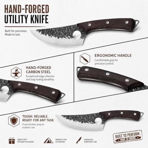 Plys Forged Butcher Knife Set: Comfortable Handle for Long Use - 3PCS Viking Kitchen Knives Set for Mens - Handmade Cooking Meat Cleaver for Cutting and Chopping - Thumbnail 2