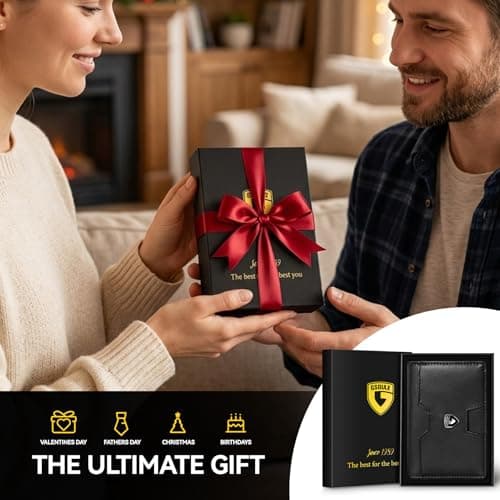 GSOIAX Wallet for Men, Slim Top Grain Leather Wallet with 13 Card Slots & 1 Bill Compartment - RFID Blocking Thin Minimalist Bifold, Front Pocket Credit Card Holder, Mens Birthday Gift (BLACK) - Thumbnail 6