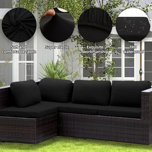 SUKAIKEQA Outdoor Cushion Covers Set,8PCS Patio Furniture Couch Seat Slipcovers, Replacement for Sofa Sectional Chair(Cover，Only) - Thumbnail 3