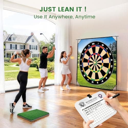 Battle Golf Chipping Game Mat, 59x59 inch Double Sided Golf Hitting Mat Outdoor Indoor Adjustable Golf Games Mat, Score Sticky Playing Golf Balls for Home Backyard Garage Game, Gift for Young Adults - Thumbnail 4