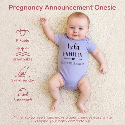 BIBIBLISSBABY Hola Abuela Baby Onesie, Spanish Pregnancy Announcement Outfit for Grandma to Be, Cute Infant Bodysuit Gift for Gender Reveal or Baby Shower (0-3 Months, Slate) - Thumbnail 3