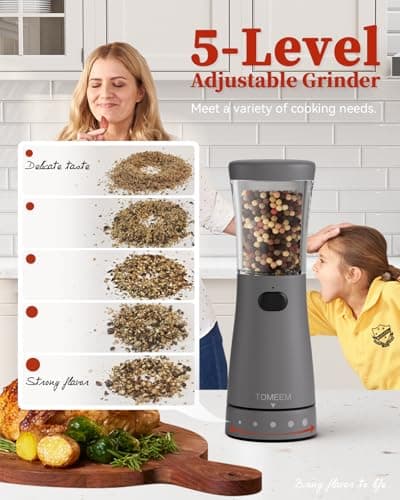 Electric Salt and Pepper Grinder Set with Storage Base, Stainless Steel Rechargeable Salt and Pepper Grinder Set with 4.5 oz Large Capacity, 1.8" Wide Mouth, Adjustable Coarseness, Ideal for Kitchen - Thumbnail 2