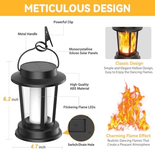 TuyLuxe Solar Lanterns Outdoor Waterproof, Upgraded Flickering Flame Solar Lights Outdoor, Solar Powered Lanterns Decorative, Hanging Solar Lantern for Garden Yard Patio Path Porch Tree Decor 2 Pack - Thumbnail 5