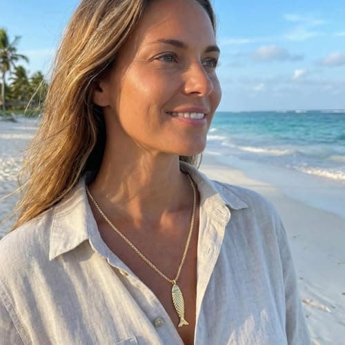 COORWEEL Fish Necklace for Women 14K Gold Plated Fish Pendant Necklace Beach Jewelry for Summer Vacation - Thumbnail 4